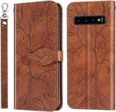Voor Samsung Galaxy S10 + Life of Tree Embossing Pattern Horizontale Flip lederen tas met houder & kaartsleuf & portemonnee & fotolijst & lanyard (bruin)