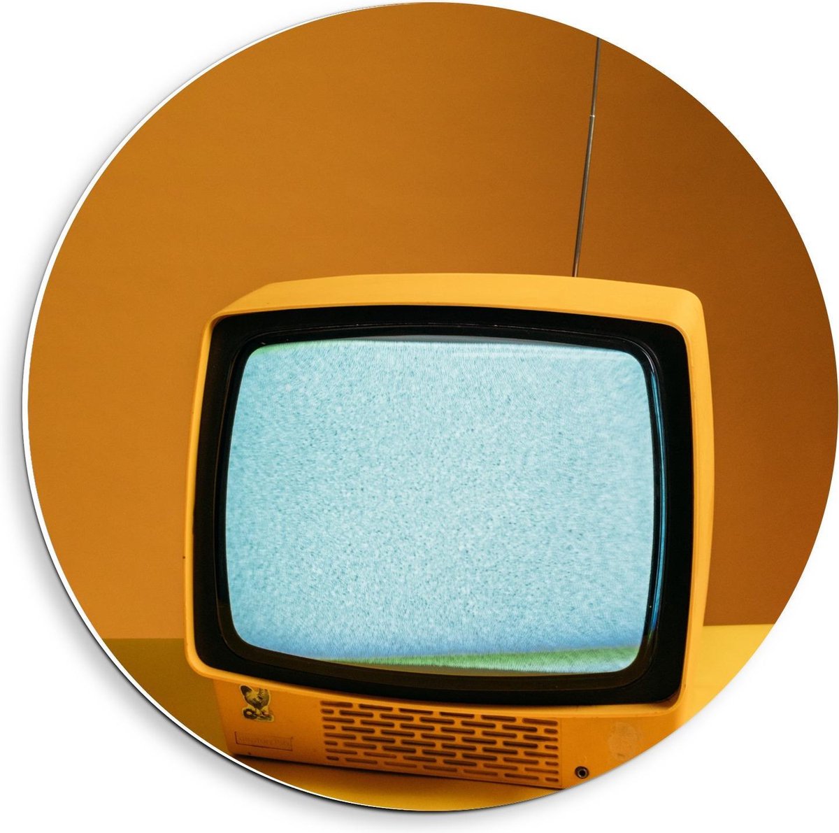 Forex Wandcirkel - Gele Oude TV - 40x40cm Foto op Wandcirkel (met ophangsysteem)