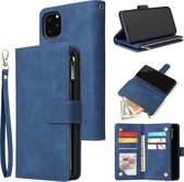 Voor iPhone 11 Pro Max Multifunctionele Retro Frosted Horizontale Flip Leren Case met Kaartsleuf & Houder & Rits Portemonnee & Fotolijst & Lanyard (Blauw)