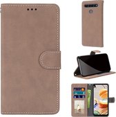 Voor LG K61 Retro Frosted Horizontale Flip PU lederen tas met houder & kaartsleuven & portemonnee & fotolijst (beige)