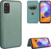 Voor Samsung Galaxy A31 Carbon Fiber Texture Magnetische Horizontale Flip TPU + PC + PU Leather Case met Rope & Card Slot (Green)