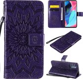 Voor OPPO Reno4 Pro 5G Sun Embossing Pattern Horizontale Flip Leather Case met Card Slot & Holder & Wallet & Lanyard (Purple)