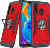 Voor Huawei Nova 4e / P30 Lite Magnetisch pantser Schokbestendig TPU + pc-hoesje met metalen ringhouder (rood)