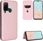 Voor DOOGEE N20 Pro Carbon Fiber Texture Magnetische Horizontale Flip TPU + PC + PU Leather Case met Card Slot (Pink)