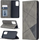 Voor Samsung Galaxy A52 5G prismatisch onzichtbaar magnetisch horizontaal flip lederen tas met houder & kaartsleuven en fotolijst (grijs)