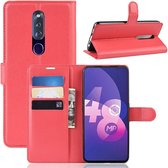 Litchi Texture horizontale lederen flip-hoes voor OPPO F11 Pro, met houder en kaartsleuven en portemonnee en fotolijst (rood)