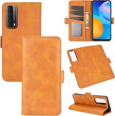 Voor Huawei P smart 2021 Dubbelzijdige magnetische gesp Horizontale flip lederen tas met houder & kaartsleuven en portemonnee (geel)