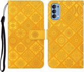 Voor OPPO Reno4 Pro Etnische stijl reliëf patroon horizontale flip lederen tas met houder & kaartsleuven & portemonnee & lanyard (oranje)