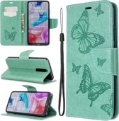 Voor Xiaomi Redmi 8 Embossing Twee Vlinders Patroon Horizontale Flip PU Lederen Case met Houder & Kaartsleuf & Portemonnee & Lanyard (Groen)