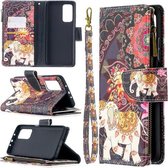 Voor Xiaomi Mi 10T / 10 Pro 5G Gekleurde Tekening Patroon Rits Horizontale Flip Leren Case met Houder & Kaartsleuven & Portemonnee (Bloem Olifanten)
