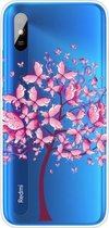 Voor Geschikt voor Xiaomi Redmi 9A gekleurd tekeningpatroon zeer transparant TPU beschermhoes (vlinderboom)