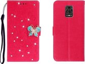 Voor Xiaomi Redmi Note 9 Pro horizontale strass vlinder reliëf lederen tas met kaartsleuf & portemonnee & houder (rood)