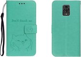 Voor Xiaomi Redmi Note 9 Pro horizontaal reliëf Shiba Inu lederen tas met portemonnee en kaartsleuf en houder (groen)