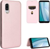 Voor Sharp Aquos Sense3 Plus SH-RM11 Koolstofvezel Textuur Magnetische Horizontale Flip TPU + PC + PU lederen tas met kaartsleuf (roze)