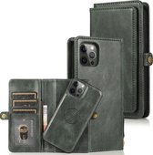 Meerdere kaartsleuven Afneembare magnetische horizontale flip lederen tas met kaartsleuven & houder & portemonnee voor iPhone 12/12 Pro (donkergroen)