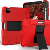 Voor iPad Air (2020) 10.9 schokbestendige tweekleurige siliconen beschermhoes met houder (rood + zwart)