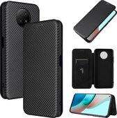 Voor Xiaomi Redmi Note 9 5G Koolstofvezel Textuur Magnetische Horizontale Flip TPU + PC + PU lederen tas met kaartsleuf (zwart)