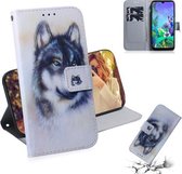 Schilderen Patroon Gekleurde Tekening Horizontale Leren Flip Case met Houder & Kaartsleuven & Portemonnee voor LG Q60 (White Wolf)