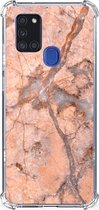 Mobiel Hoesje Samsung Galaxy A21s Telefoon Hoesje met doorzichtige rand Marmer Oranje