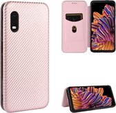 Voor Samsung Galaxy XCover Pro Carbon Fiber Texture Magnetische Horizontale Flip TPU + PC + PU Leather Case met Touw & Kaartsleuf (Roze)