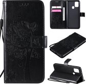 Voor Samsung Galaxy A21s Tree & Cat reliÃ«fpatroon Horizontale flip lederen tas met houder & kaartsleuven & portemonnee & draagkoord (zwart)
