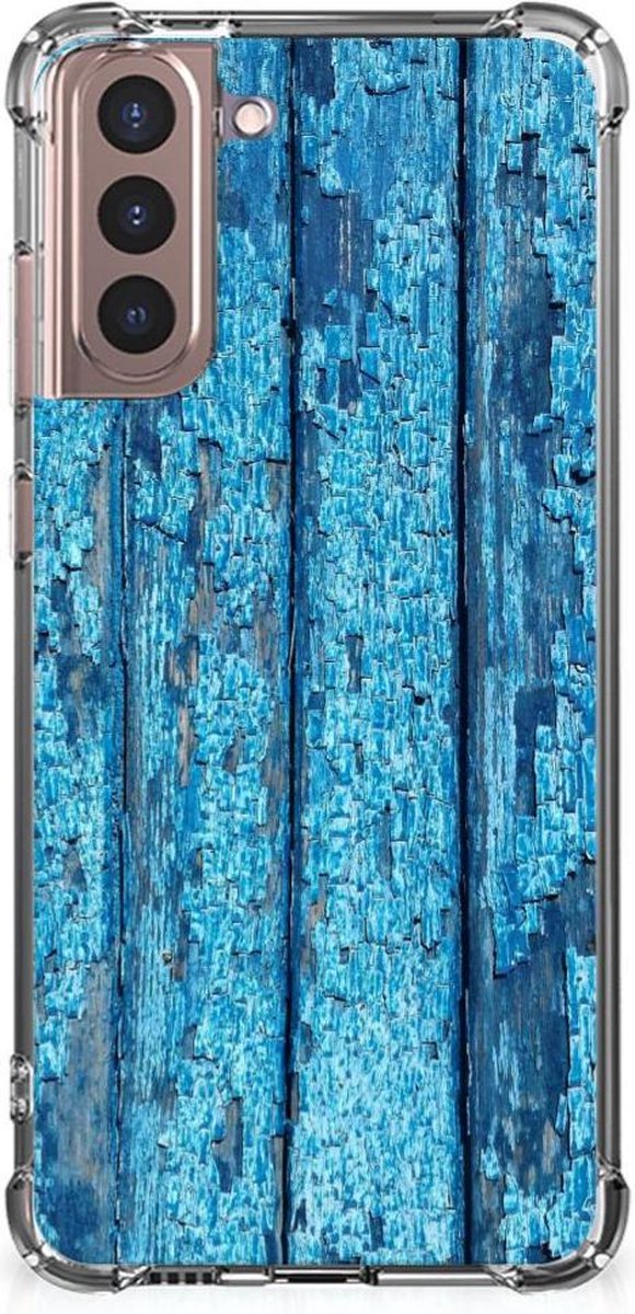Samsung Galaxy S21 Plus Stevig Telefoonhoesje Wood Blue