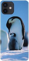 ADEL Siliconen Back Cover Softcase Hoesje Geschikt voor iPhone 12 Mini - Pinguin Blauw