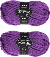 5x morceaux de pelote de fil acrylique maxi violet 35 mètres - Pelote de laine/fil - Tricot et crochet