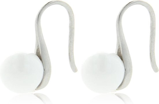 My Bendel zilveren oorhangers met witte keramieken bol - Zilveren oorbellen met witte keramieken bol - Met luxe cadeauverpakking