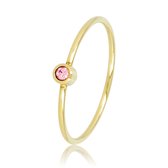 My Bendel - Fijne ring goud met roze zirkonia - Fijne aanschuifring met roze zirkonia steen, gemaakt van mooi blijvend edelstaal - Met luxe cadeauverpakking