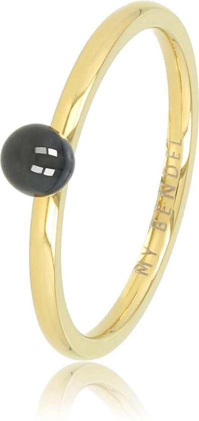 *My Bendel - Aanschuifring - goud - zwart - Dames ring goud met 4 mm zwart bolletje - Met luxe cadeauverpakking