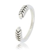 My Bendel - Open ring met blad zilverkleurig - Zilverkleurige open ring met blad bewerking - Met luxe cadeauverpakking