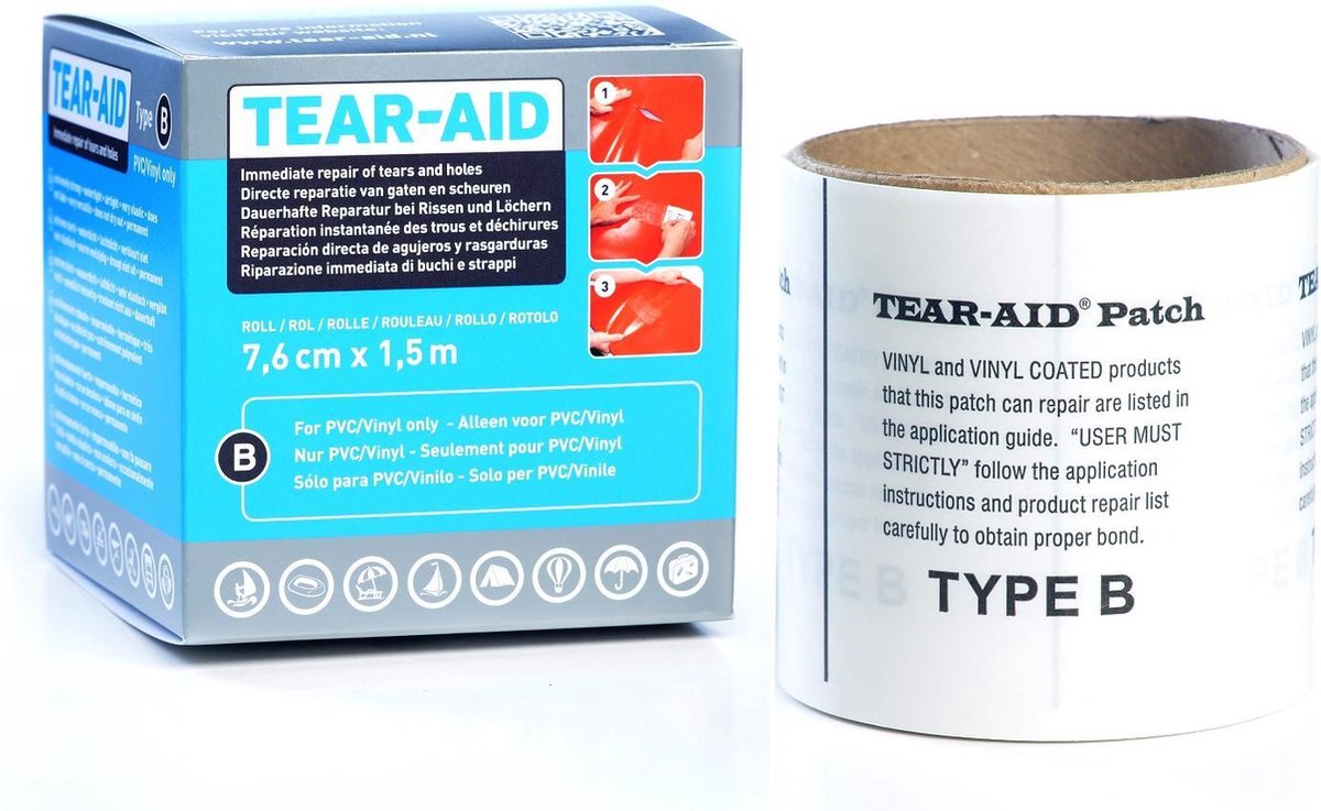 Tear-Aid Echtem Typ B Supa Rolle 7,5 cm x 1,5 m für PVC/Vinyl Reparaturen 