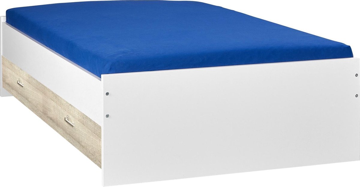 Bed met opbergruimte | 120x200 | Wit | Inclusief donkergrijze houten  bedlade | bol.com