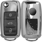 kwmobile autosleutelhoesje geschikt voor VW Skoda Seat 3-knops autosleutel - sleutelcover van TPU in zilver / metallic zilver - Sneeuwbol met Sterren design