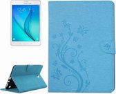 Voor Galaxy Tab A 8.0 / T350 Geperste bloemen Vlinderpatroon Horizontale flip PU lederen tas met magnetische gesp & houder & kaartsleuven & portemonnee (blauw)