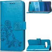 Lucky Clover Pressed Flowers Pattern Leather Case voor Galaxy S10 +, met houder & kaartsleuven & portemonnee & draagriem (blauw)