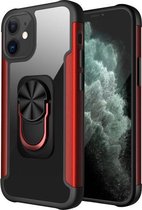 Voor iPhone 12 mini R-JUST PC + TPU + metalen schokbestendige beschermhoes met ringhouder (rood)