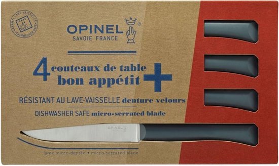 Opinel N°125 Bon Appétit+ Grey Tafelmessenset - 4-delig - Grijs - Microkarteling - RVS - Steakmes