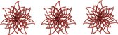 4x stuks decoratie bloemen kerststerren rood glitter op clip 14 cm - Decoratiebloemen/kerstboomversiering/kerstversiering