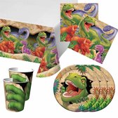 Kinderfeestje verjaardag tafel dekken set voor 8x personen Dinosaurus thema - bordjes/bekers/servetten/tafelkleed
