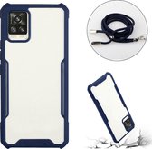 Samsung Galaxy A72 Hoesje - Mobigear - Lanyard Serie - TPU Hoesje met koord - Transparant / Donkerblauw - Hoesje Geschikt Voor Samsung Galaxy A72