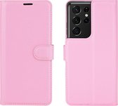 Mobigear Telefoonhoesje geschikt voor Samsung Galaxy S21 Ultra Hoesje | Mobigear Classic Bookcase Portemonnee | Pasjeshouder voor 3 Pasjes | Telefoonhoesje voor Pinpas / OV Kaart / Rijbewijs - Roze