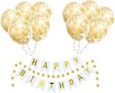 Happy Birthday Slinger Set Verjaardag Versiering Gouden Confetti Helium Ballonnen Verjaardag Versiering Wit & Goud