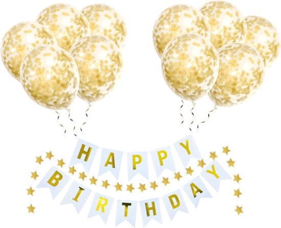 Autorisatie Sijpelen een Happy Birthday Slinger Set Verjaardag Versiering Gouden Confetti Helium  Ballonnen... | bol.com