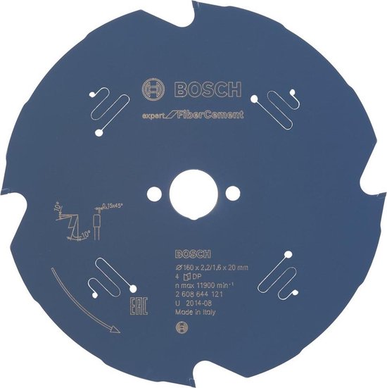 Lame De Scie Circulaire Bosch Expert For Fiber Cement - 160 X 20 X 2,2 Mm, 4 Dents - Pour Ciment Fibre