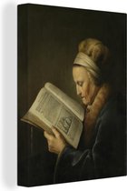 Canvas Schilderij Lezende oude vrouw - schilderij van Gerard Dou, ca. 1631 - ca. 1632 - 90x120 cm - Wanddecoratie