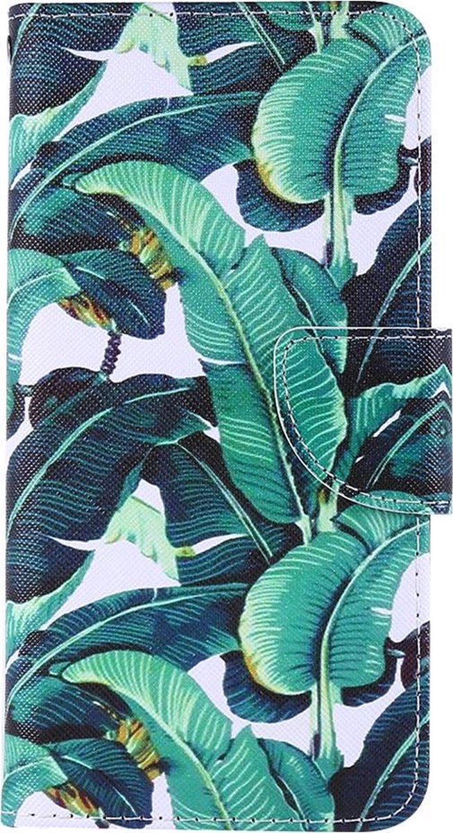Shop4 - Geschikt voor Samsung Galaxy S21 Plus Hoesje - Wallet Case Bananen Bladeren Groen