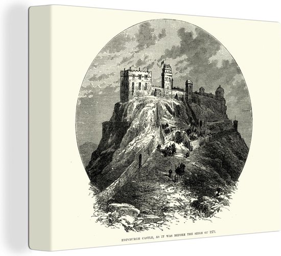 Canvas Schilderij Vintage illustratie van het Schotse kasteel van Edinburgh - 120x90 cm - Wanddecoratie