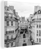 Canvas Schilderij Zwart-wit beeld appartementen in Parijs - 50x50 cm - Wanddecoratie